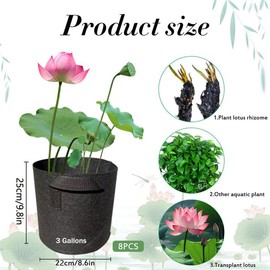 8Pack Lily Plant Pots for Pond, Thickened Nonwoven Plant Fabric Pots with Handles, Durable Breathe Reusable Fabric Plant Bags for Aquatic Plants, Potato, Carrot, Onion, Flower