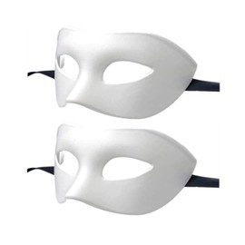 LECMACY - Máscara de máscaras, de plástico flexible de alta elasticidad, color sólido, adecuado para todos los bailes de graduación (blanco, paquete de 2)