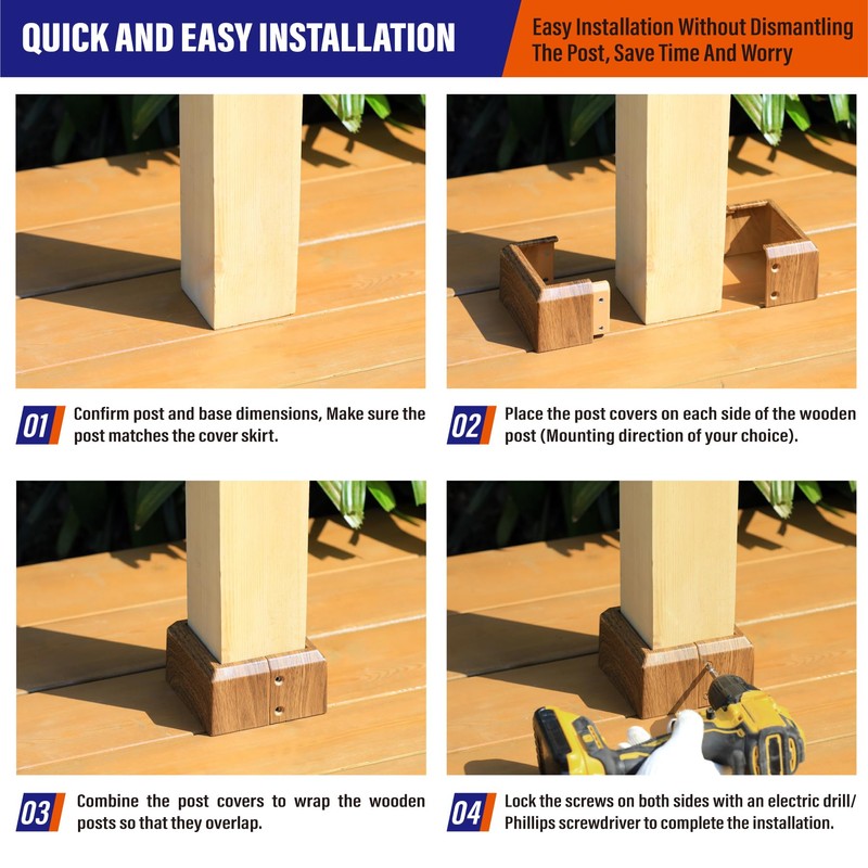 4"x4" (Actual: 3.5"x3.5") Deck Post Base Covers Aluminum, Split Style
