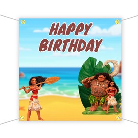 Moaana Birthday Large Banners and Signs for Outdoor by Mavis Printing-Polyester Banner with 4 Holes for Easy Hang Indoor & Outdoor| 4x4 Feet Sign for Birthday| HD Print Made in USA