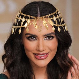 DRESBE Boho Sequin Head Chain Gold Layered Snake Head Jewelry Summer Beach Egyptian Hair Accessories for Women
