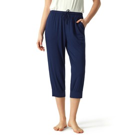 GYS Bamboo Viscose Women Capri Pajama Pants Comfy Jogger Lounge Pants with Pockets, Navy, Large