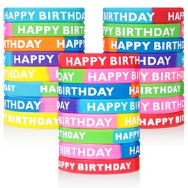 LovesTown 24PCS Happy Birthday Rubber Bracelets, Silicone Stretch Wristbands for Kids Party Supplies
