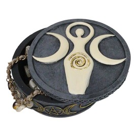 Ebros Gift Metaphysical Wicca Celtic Knotwork Spiral Goddess Triple Moon Shaman Decorative Round Trinket Jewelry Box