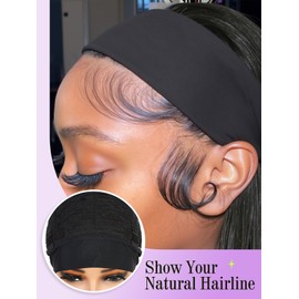 WIGNEE Long Straight Headband Wig Layered Half Wigs For Black Women 24 Inch Black Wig Synthetic Hair Put On and Go Glueless Heat Resistant Fiber For Daily Use&Quick Styling, Beginner Friendly
