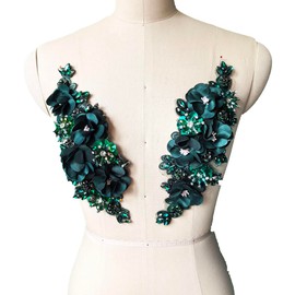 Jenniferwu - Apliques de abalorio hechos a mano bordados de diamantes de imitación con abalorio con lentejuelas y parches de encaje para boda, vestido de noche, accesorios manuales, un par de
