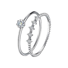 2PCS 925 Sterling Silver Plated Engagement Stackable Rings Sets for Women's,Dainty Diamond Promise Rings Bridal Wedding Cubic Zirconia for Women Curved Moissanite Eternity Band Rings Size 8#