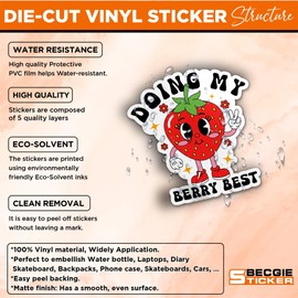 Doing My Berry Best Sticker Strawberry RN ICU Nurse Nursing Medical Healthcare Decal Waterproof Die Cut Vinyl & Transparent DTF Decal for Water Bottle Laptop Car Helmet Gifts for Her Him