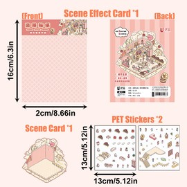 4 Sets 3D Sticker Scene Funny House Sticker Set DIY Cartoon Scene Make Your Own Supermarket Mini Room for Adult Kids Relaxing Pass The Time