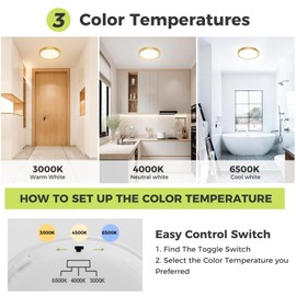 hepside LED Ceiling Light,3000K/4000K/6500K 3 Color Temperature, Waterproof IP54 LED Ceiling Lamp, Modern,Round Flush Ceiling Light for Bathroom,Bedroom, Kitchen, HallwayØ18CM(Gold)