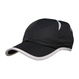 Funky Junque Men's Athletic Running Hat, Lightweight Mesh Performance Cap with UPF Sun Protection for Sports, Tennis, Golf, Gym, Black (Grey Trim)