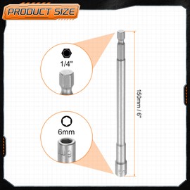 sourcing map 5pcs Nut Driver Drill Bit 6mm Metric Impact Socket 1/4" Hex Shank 6" (150mm) Extra Long Magnetic 6-Point Sockets Quick-Change CR-V Steel Bolt Setter for Power Drill Drivers