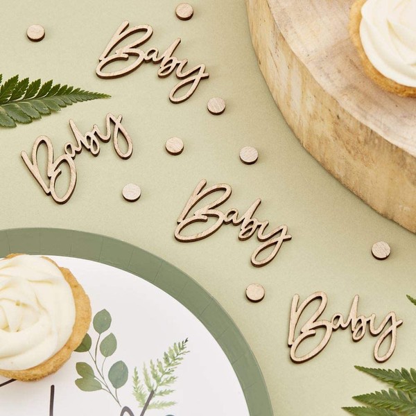 Ginger Ray Botanical Baby Shower Wooden Scripted Confetti Wood, Beige, 18 x 18 inch