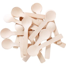 AKOAK 100 Pcs Mini Round Wooden Spoon, 3.9 "Disposable Tasting Sampling Spoon, Disposable Wooden Tableware for Parties, Camping, Weddings, Jellies, Puddings, Yogurt, Desserts, Cakes, Ice Cream