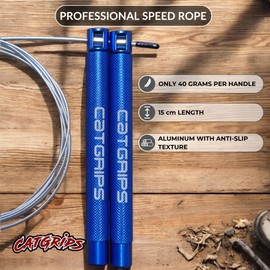 Professional Crossfit Aluminum Jump Rope, Fast Jump Rope for Double Unders, Lightweight Competition Rope with Professional Bearings, CatGrips (Blue)