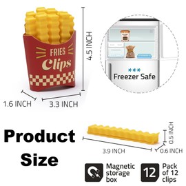 Pvieked 12 Pcs Cute French-Fries-Shaped Food Sealing Clips, Magnetic Kitchen Gadgets, Red & Yellow, 3.82 Inches, Plastic