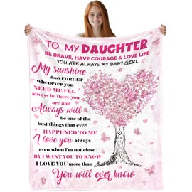 to My Daughter Gifts from Mom Dad, Daughter Blanket from Mom, Adult Daughters Birthday Gifts, Gift for Daughters from Moms, Pink Throw Blanket Christmas Valentines Mothers Day Decor 50''x 60''