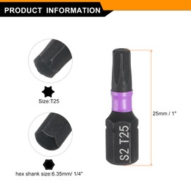 HARFINGTON 8pcs T25 Torx Screwdriver Bit 1/4" Hex Shank 25mm/1" Length Magnetic Star 6 Point Head Hex Bits S2 Steel Screw Driver Bit Industrial Grade Electric Drill Bits