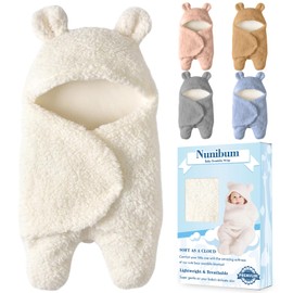 Nunibum Baby Swaddle Blanket Boys Girls Cute Bear Plush Essential Receiving Blanket Ultra-Soft Newborn Registry Sleeping Wraps for Infant 0-6 Months - White