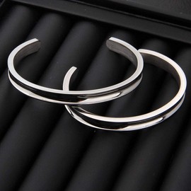 Zuo Bao Hair Tie Bracelet High Polishing Stainless Steel Grooved Cuff Bangle for Women (Silver-2ps)