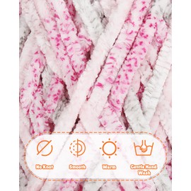 Aeelike 200 g Chenille Thick Wool for Hand Knitting, Soft Chunky Chenille Fluffy Knitting Yarn, Fluffy Velvet Velvet Chenille Yarn for Crochet, Warm Plush Wool for Hats, Scarves, Blankets, Rose Pink