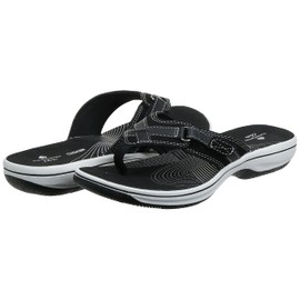 Clarks Women's Breeze Sea Flip-Flop, Black Synthetic, 10