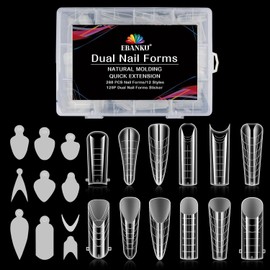 EBANKU Dual Nail Forms System Clear Nail Shape Tips with Full Cover Acrylic Nail Shapes for Polygel Nails Dual Tips Nails with 120 Nail Shape Stickers for Nail Art Salon Nail Design (12 Styles)
