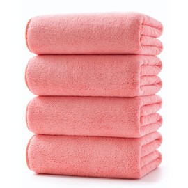 4-Pack Quick-Dry Fluffy Hand Towel Set Featherlight 29" L x 13" W Microfiber, Super Absorbent Anti-Pilling For Gym/Home Use (Red)