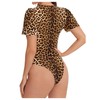 Milumia Women Leopard Print Deep V Neck Bodysuit Trendy Short