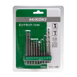 HiKOKI 0040-1000 Bit Set of 10 Impact Drivers and Driver Drills Hex Dual Face Width 0040-1000