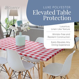 Tablecloth of Polyester -Fitted with Elastic, Water Proof, Washable, Fits for Table 24 x 48 Inch, Checked Grey Design, for Indoor/Outdoor Kitchen and Picnic and More...