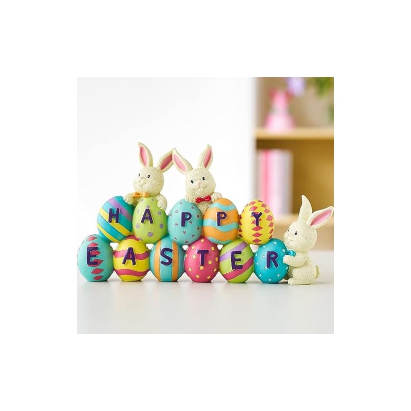 Soulnioi Bunny and Egg Figurine Centerpiece Decoration Easter Tabletop Decoration