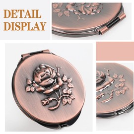 Espejo compacto de metal retro portátil de viaje 1x/2x aumento compacto y portátil plegable (cobre rojo antiguo)