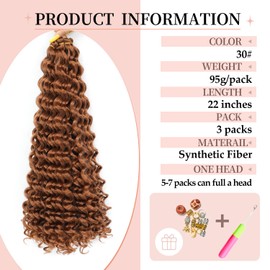 AMLUCKS Deep Wave Crochet Braids Hair Ocean Wave Braiding Hair for Black Women Girls Synthetic Water Wave Crochet Hair Extensions for Boho Braids (30#, 22inch-3)