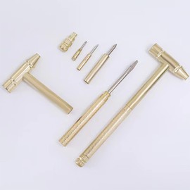 Hammer Mallet, 6-in-1 Miniature Copper Tool with Stainless Steel Handle, Includes 4 Screwdrivers, Lightweight and Compact, Gold