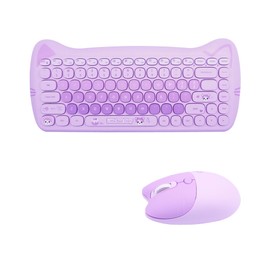 Cute Cat 2.4G USB Wireless Keyboard and Mouse Combo, Typewriter Flexible Keys, Candy Colors, Compatible with Notebook, PC (Purple -A)