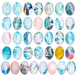 PH PandaHall 40pcs Oval Glass Cabochons 25x18mm Marble Photo Glass Cabochon Mosaic Tiles Cabochons Dome Gems for Photo Cameo Pendant Jewelry Making Handcrafts Scrapbooking