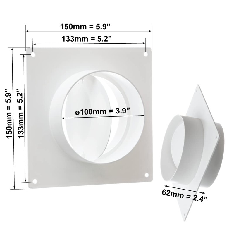 100mm / 4 Inch Duct Connector with Flange and Backdraft