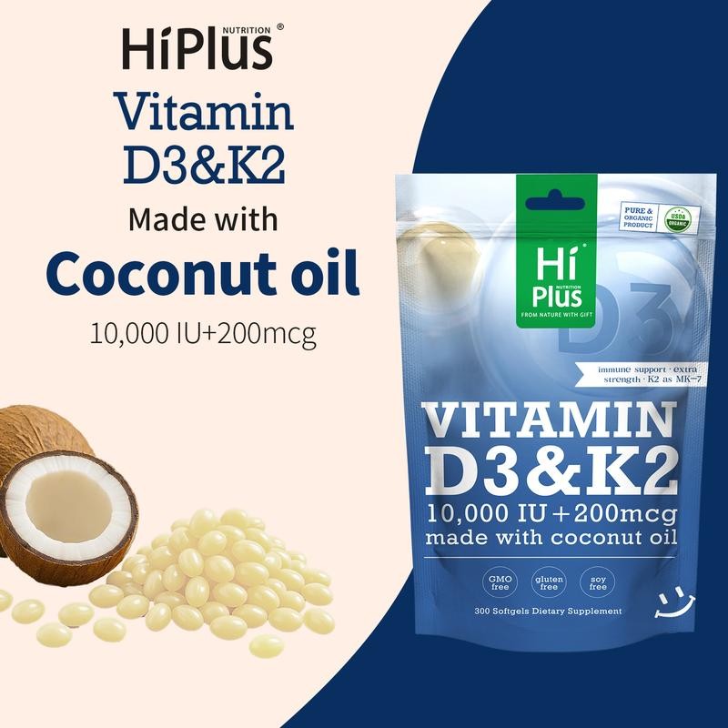 HiPlus Vitamin D3 & K2 Softgels | 10,000 IU D3