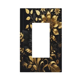 WUYOCHA Black Gold Flowers Leaves Single Duplex Wall Plate Covers Light Switch Cover 1 Gang Outlet Plate Decorative Switchplate Covers Electrical Faceplate for Home Decor