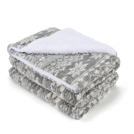 Snowflake Theme Sherpa Throw Blanket, Fluffy Plush Cozy Fleece Blanket, Warm Thick Soft Winter Couch Throw for Children and Adult, 150 x 130 cm Grey