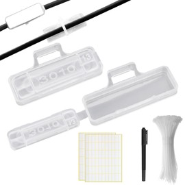 NCTNCX Cable Label Clip Pack of 100 Cable Marking Waterproof Cable Labels Identification Box Set with Cable Ties and Sticky Note, Black Marker for Labelling and Sorting (30 x 10 mm)