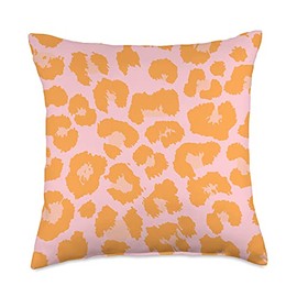 Pink and Orange Leopard Print Animal Skin Cute Trendy Throw Pillow