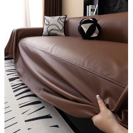 vctops Waterproof Thick PU Leather Sofa Covers for Sectional Sofa Luxury Couch Cover for Dogs Loveseat Covers Futon Cover L Shaped Cover Wipeable Couch Protector (Brown,71"x51")