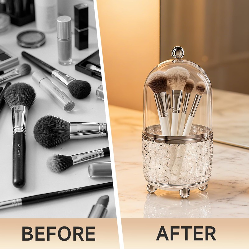 Awexilup Makeup Brush Holder with Lid, Cosmetic Tools Organizer with