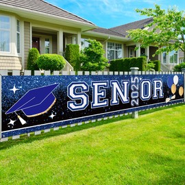 Senior 2025 Blue and White Graduation Party Decorations Larger Graduation Banner Yard Sign Lawn Outdoor Garden for Class of 2025 Graduation Decorations