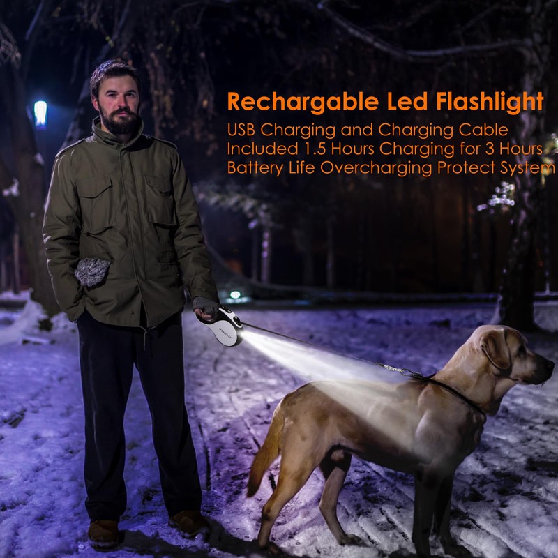 WRSOMIT Retractable Dog Leash with Chew Proof Cable and LED