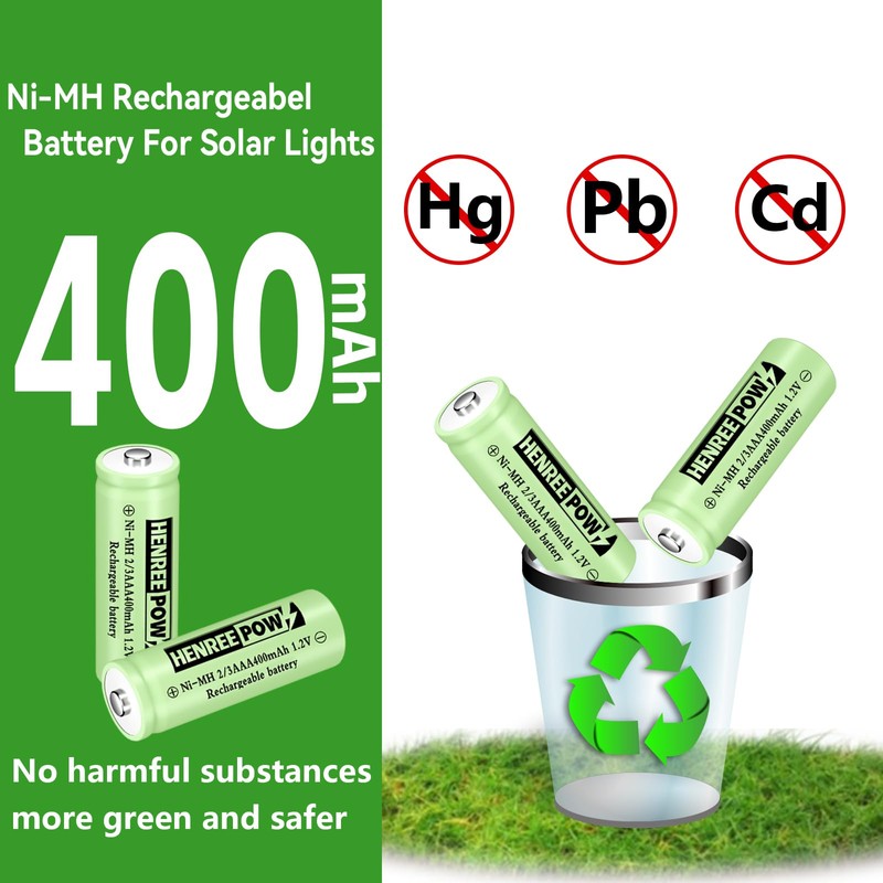 Henreepow Ni-MH 2/3AAA 1.2v 400mAh Rechargeable Batteries,Low Self-Discharge, Long Range