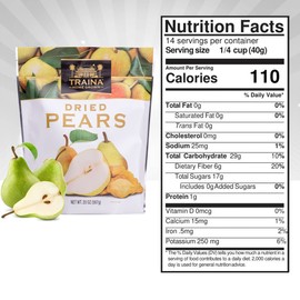 Traina Home Grown Sun Dried Pears - Healthy & Non-GMO, Natural Sweet Flavor Fruit No Sugar Added, Perfect Snack In Resealable Pouch (20 Oz)