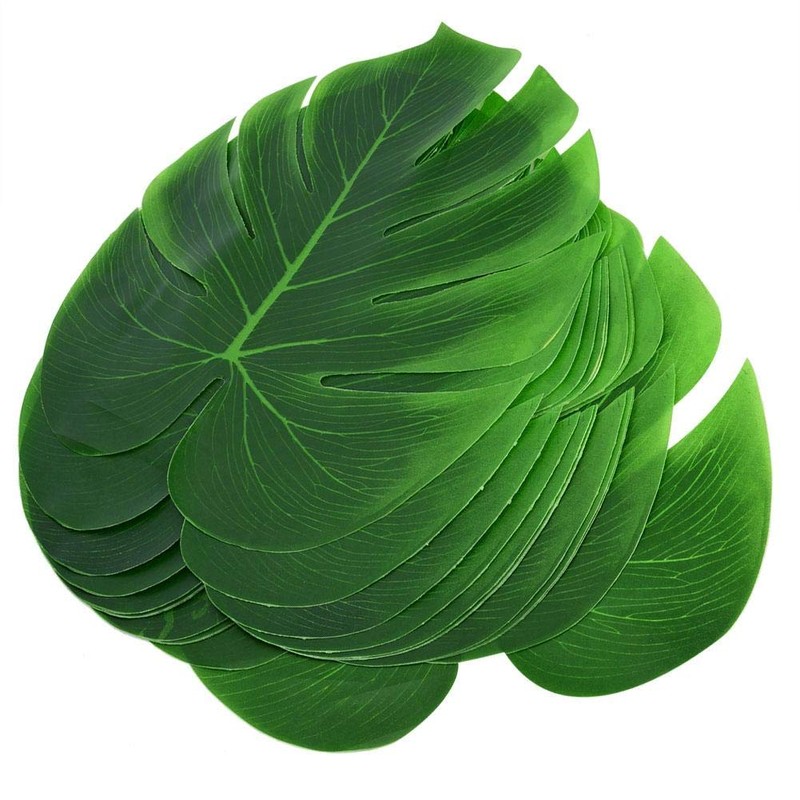 Raguso 12Pcs Artificial Palm Leaf Placemat,Monstera Leaf Table Flag Cutlery